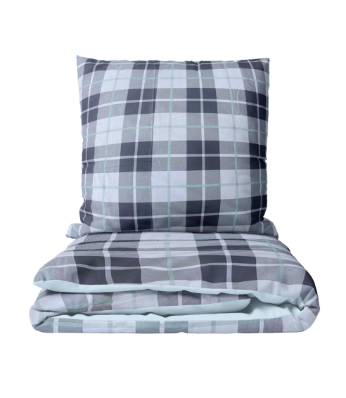 Premium satiinipussilakanasetti „Blue Squares“. Satiinipussilakanasetti