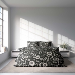 Premium satiinipussilakanasetti „Night Flowers“. Satiinipussilakanasetti, 140x200 cm, 200x200 cm, 200x220 cm