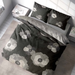 Premium satiinipussilakanasetti „Poppiescape“. Satiinipussilakanasetti, 140x200 cm, 200x200 cm, 200x220 cm