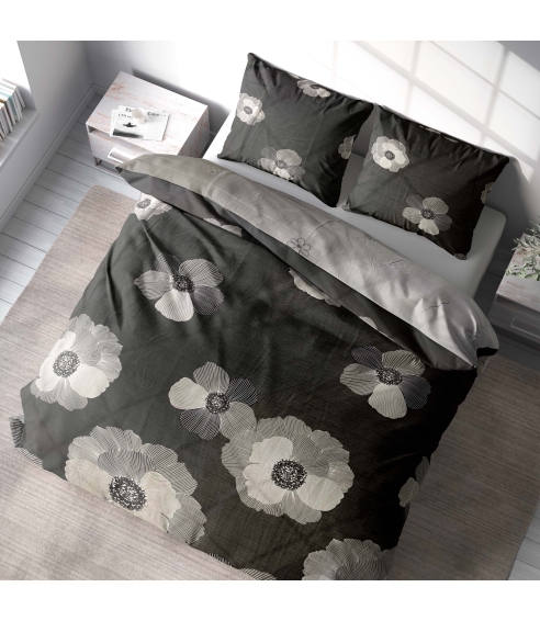 Premium satiinipussilakanasetti „Poppiescape“. Satiinipussilakanasetti