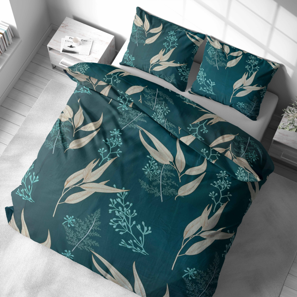Premium satiinipussilakanasetti „Premium Verdure“. Satiinipussilakanasetti, 140x200 cm, 200x200 cm, 200x220 cm