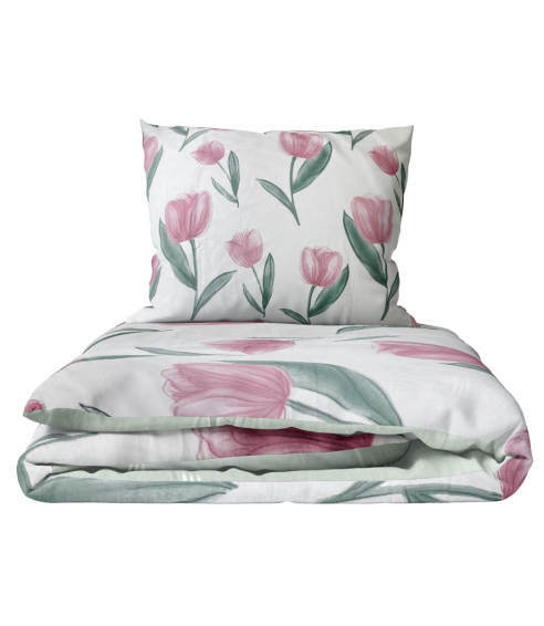 Premium satiinipussilakanasetti „Tuliplace“. Satiinipussilakanasetti