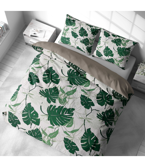 Premium satiinipussilakanasetti „Urban Jungle“. Satiinipussilakanasetti