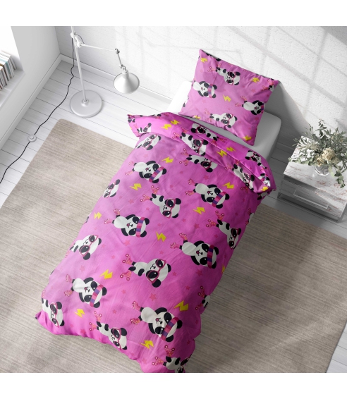 Lasten pussilakanasetti „Panda Pink“. Lasten pussilakanasetti