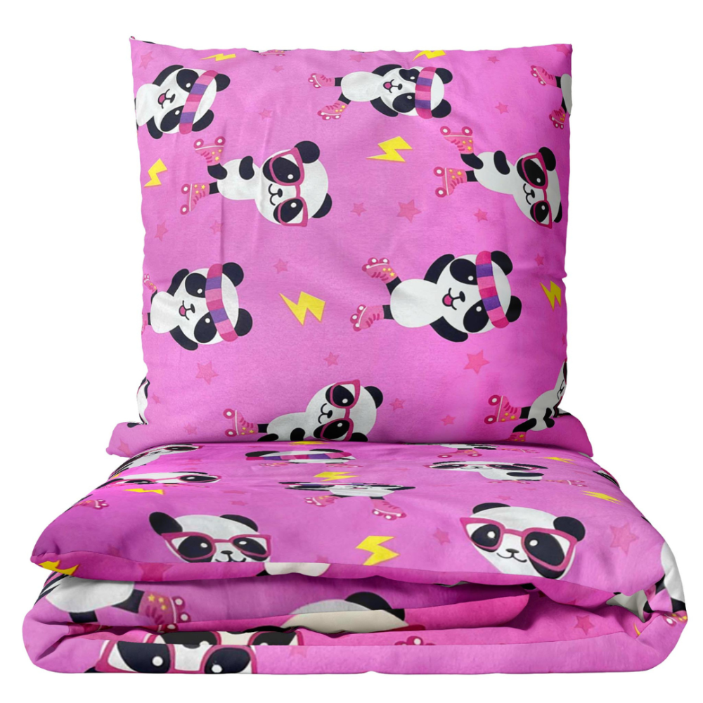 Lasten pussilakanasetti „Panda Pink“. Lasten pussilakanasetti, 140x200 cm