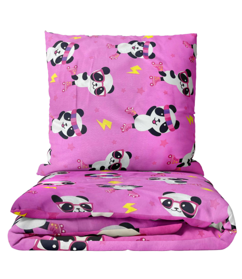 Lasten pussilakanasetti „Panda Pink“. Lasten pussilakanasetti