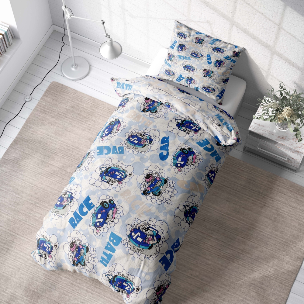 Lasten pussilakanasetti „Bath blue”. Lasten pussilakanasetti, 140x200 cm