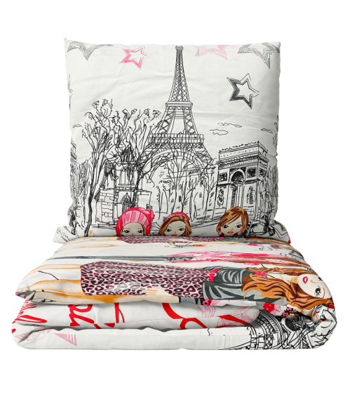 Lasten pussilakanasetti „Eiffel red”. Lasten pussilakanasetti