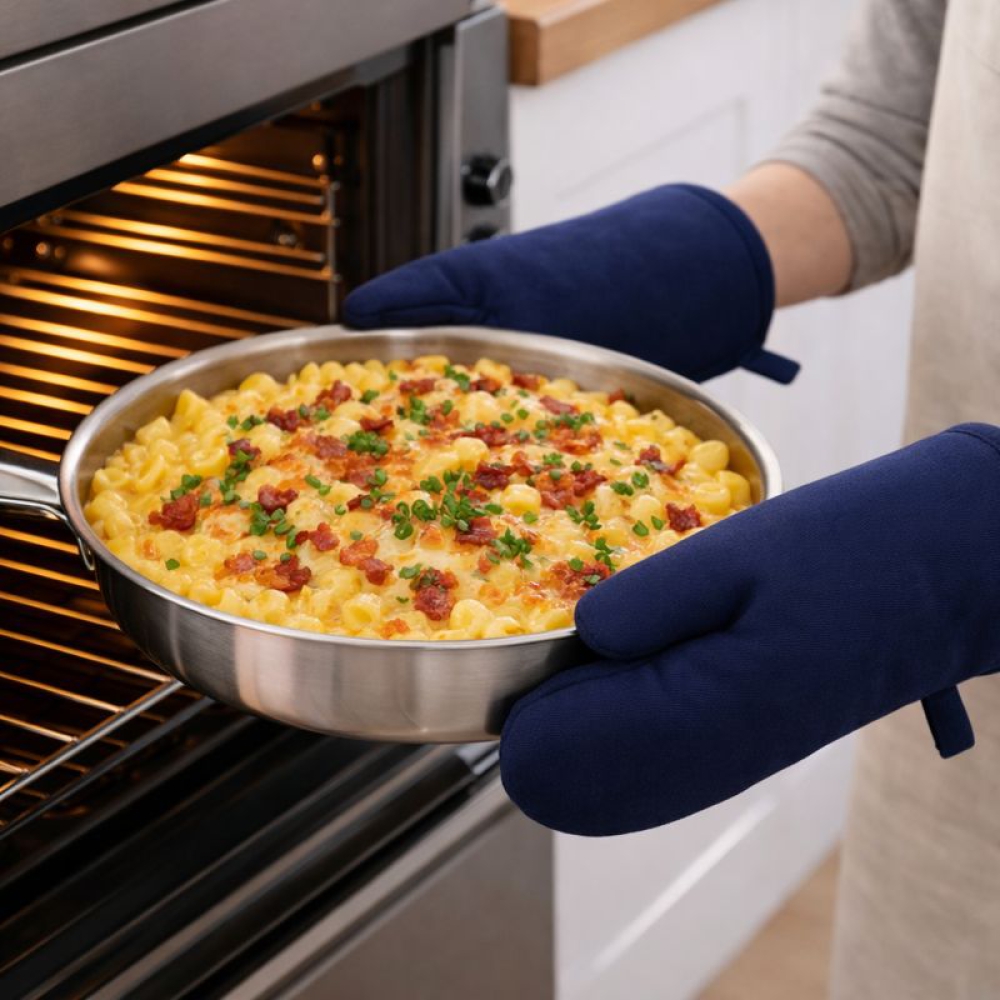 Patakinnas „Sky Loom glove“. Uunikintaat. Yksivärinen tummansininen puuvillainen uunikinnas