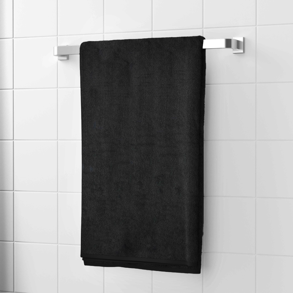 Vonios rankšluostis „Obsidian Softness“. Pyyhkeet, 70x140 cm. Tyylikäs musta kylpypyyhe, joka lisää modernia ilmettä ja ylellisyyttä kylpyhuoneeseesi.