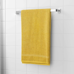 Kylpypyyhe „Yellow Economic Towel“. Pyyhkeet, 60x35 cm, 100x45 cm. Vaaleankeltainen pyyhe hieman leveämmällä raidalla alaosassa
